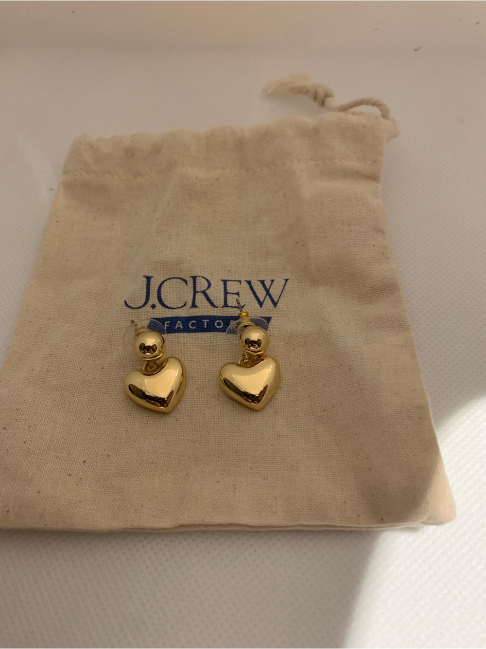 J. Crew Gold Heart Drop Earrings with Ball Studs